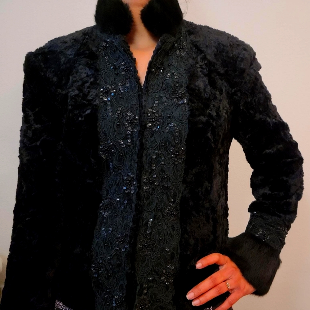 Lillie ruben embellished black fur jacket
